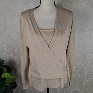 Como Size Large Sparkly Gold Faux Wrap Sweater Tank Insert Dressy Formal EUC